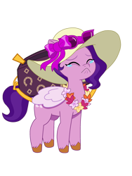 Size: 1848x2464 | Tagged: safe, artist:lnx1ynight16, imported from derpibooru, pipp petals, pegasus, pony, bag, bow, crying, eyes closed, female, floral necklace, flower, folded wings, g5, hat, mare, simple background, solo, sun hat, sunglasses, transparent background, vector, wings