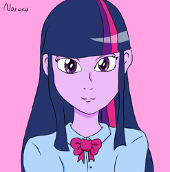 Size: 2112x2134 | Tagged: safe, artist:wrath-marionphauna, imported from derpibooru, twilight sparkle, equestria girls, bow, clothes, shirt, smiling, solo