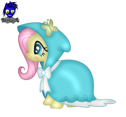 Size: 4154x3840 | Tagged: safe, artist:damlanil, imported from derpibooru, fluttershy, butterfly, pegasus, pony, blushing, cape, cloak, clothes, cute, female, mare, show accurate, shyabetes, simple background, solo, transparent background, vector, wings