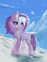 Size: 1900x2500 | Tagged: safe, artist:trankvimanger, imported from derpibooru, oc, oc only, bat pony, pony, commission, female, mare, shooting star, snow, snowfall, solo, ych result