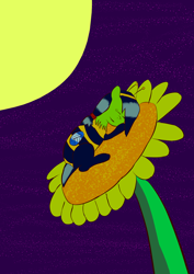 Size: 2480x3508 | Tagged: safe, artist:zenco, imported from derpibooru, oc, oc:filly anon, bee, bee pony, insect, original species, female, filly, flower, moon, night