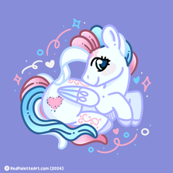 Size: 1320x1320 | Tagged: safe, artist:redpalette, imported from derpibooru, star catcher, body markings, cutie mark, folded wings, g3, hooves, looking at you, lying down, smiling, sparkles, wings