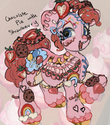 Size: 631x720 | Tagged: safe, artist:nezzypezzy, imported from derpibooru, pinkie pie, earth pony, food pony, original species, pony, cookie, female, food, mare, pie, ponified, solo, strawberry, unshorn fetlocks