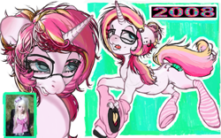 Size: 655x409 | Tagged: safe, artist:nezzypezzy, imported from derpibooru, oc, oc only, pony, unicorn, clothes, ear piercing, earring, glasses, horn, jewelry, leg warmers, piercing, socks, solo