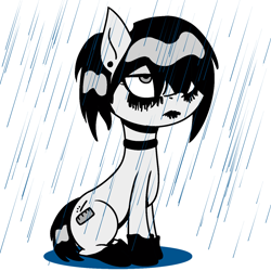 Size: 1280x1280 | Tagged: safe, artist:orange becrux, imported from derpibooru, oc, oc only, oc:orange becrux, emo, femboy, goth, make-up, male, rain, sad