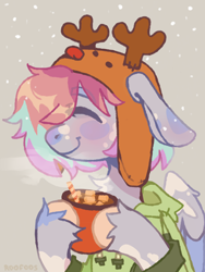 Size: 2250x3000 | Tagged: safe, artist:roofoos_rebirth, imported from derpibooru, oc, oc only, oc:jungle, donkey, pegasus, chocolate, clothes, drink, drinking, eyes closed, food, hat, hoodie, hot chocolate, male, solo, stallion