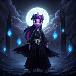 Size: 1024x1024 | Tagged: safe, generator:nightcafe ai, imported from twibooru, twilight sparkle, ai content, ai generated, anime, bleach (manga), crossover, generator:google imagen 3.0, image, needs more jpeg, soul reaper