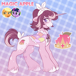 Size: 1700x1700 | Tagged: safe, artist:pinxpony, imported from derpibooru, oc, oc only, oc:magic apple, pony, unicorn, fusion:applejack, fusion:twilight sparkle, horn, solo, unicorn oc