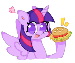 Size: 2256x1901 | Tagged: safe, anonymous artist, twilight sparkle, alicorn, burger, cute, food, happy, hay burger, heart, open mouth, simple background, solo, transparent background, twiabetes, twilight sparkle (alicorn)