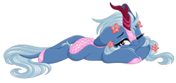 Size: 2527x1200 | Tagged: safe, artist:emberslament, imported from derpibooru, oc, oc only, oc:mystic waters, kirin, cute, flower, flower in hair, heart, heart eyes, kirin oc, lying down, one eye closed, prone, simple background, sleepy, transparent background, wingding eyes