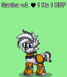 Size: 682x777 | Tagged: safe, artist:blackblade360, edit, imported from derpibooru, oc, oc only, oc:gamba, zebra, fallout equestria, armor, armored zebra, ashes town, blue eyes, cloven hooves, digital art, facial markings, male, mohawk, pixel art, screenshots, stallion, stallion oc, stripes, torn ear, unshorn fetlocks, white coat, zebra oc