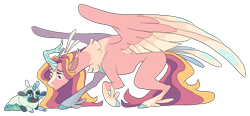 Size: 3925x1820 | Tagged: safe, artist:baylard, imported from derpibooru, princess cadance, oc, oc:mimic (baylard), alicorn, changeling, changeling larva, changepony, hybrid, pony, alternate design, baby, blaze (coat marking), coat markings, colored hooves, colored wings, colored wingtips, crying, duo, duo male and female, facial markings, female, high res, hooves, interspecies offspring, male, mare, mother and child, mother and son, neck fluff, offspring, parent:princess cadance, parent:queen chrysalis, parent:shining armor, parents:shining chrysalis, simple background, tail, tail feathers, transparent background, wings