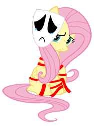 Size: 768x1024 | Tagged: safe, artist:bluemario11, imported from derpibooru, fluttershy, pegasus, clothes, cosplay, costume, crossover, crying, cute, female, gangle, looking back, mare, mask, ribbon, sad, shyabetes, solo, the amazing digital circus