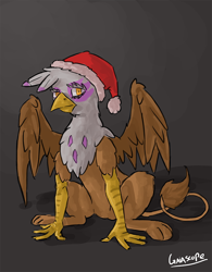 Size: 638x816 | Tagged: safe, artist:gaiascope, imported from twibooru, gilda, griffon, 2013, christmas, eyelashes, female, hat, holiday, image, looking at you, png, santa hat, sitting, solo, spread wings, tail, wings