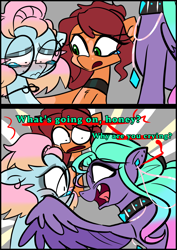 Size: 1240x1754 | Tagged: safe, artist:jully-park, imported from derpibooru, oc, oc only, oc:charlotte parker, oc:ella evans, oc:kelly clark, earth pony, pegasus, pony, comic:how i meet my chaotic friends, comic, crying