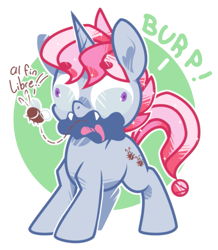 Size: 789x905 | Tagged: safe, artist:yokokinawa, imported from derpibooru, oc, oc only, pony, unicorn, burp, horn, solo, unicorn oc