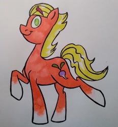 Size: 1499x1612 | Tagged: safe, artist:hyper radar, imported from derpibooru, sprout cloverleaf, earth pony, pony, 2d, g5, looking at you, male, photo, simple background, smiling, smiling at you, standing, traditional art, vkontakte, white background