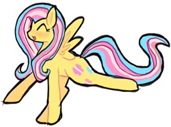 Size: 875x646 | Tagged: safe, artist:poniesinmyhead, imported from derpibooru, fluttershy, pegasus, pony, eyes closed, full body, simple background, smiling, solo