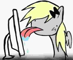 Size: 875x726 | Tagged: safe, artist:poniesinmyhead, imported from derpibooru, derpy hooves, pegasus, pony, computer, drool, licking, meme, monitor, needs more jpeg, simple background, solo, tongue out, white background