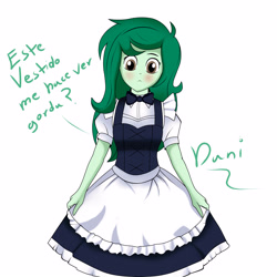 Size: 3000x3000 | Tagged: safe, artist:danielitamlp, imported from derpibooru, wallflower blush, human, equestria girls, blushing, clothes, dress, female, maid, signature, simple background, solo, spanish, spanish text, white background