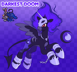 Size: 1000x937 | Tagged: safe, artist:pinxpony, imported from derpibooru, oc, oc only, oc:darkest doom, alicorn, pony, fusion, fusion:houndoom, fusion:houndour, fusion:princess luna, pokemon fusion