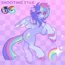 Size: 1500x1500 | Tagged: safe, artist:pinxpony, imported from derpibooru, oc, oc only, oc:shooting star, pegasus, pony, fusion, fusion:rainbow dash, fusion:twilight sparkle, pegasus oc, wings