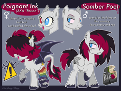 Size: 4057x3052 | Tagged: safe, artist:catponything, artist:lavender-bases, artist:x-iiaobases, imported from derpibooru, oc, oc only, oc:poignant ink, oc:somber poet, bat pony, pegasus, pony, undead, vampire, base used, bat pony oc, bat wings, bloodshot eyes, brother and sister, clothes, duo, duo male and female, ear piercing, emo, emo hair, fangs, female, folded wings, hair covering face, heterochromia, leg warmers, lip piercing, male, mare, pegasus oc, piercing, raised leg, reference sheet, show accurate, siblings, spread wings, stallion, standing on three hooves, standing on two hooves, twins, wings