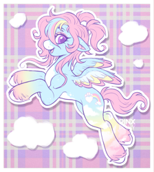 Size: 1447x1613 | Tagged: safe, artist:pinxpony, imported from derpibooru, oc, oc only, oc:soft skies, pegasus, pony, fusion, fusion:fluttershy, fusion:rainbow dash, pegasus oc, ponysona, solo, wings