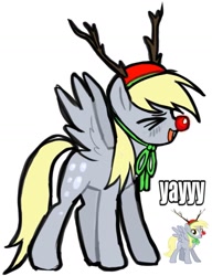 Size: 875x1142 | Tagged: safe, artist:poniesinmyhead, imported from derpibooru, derpy hooves, pegasus, pony, antlers, christmas, cute, holiday, reindeer antlers, simple background, solo, white background, yay