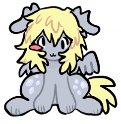 Size: 1016x1039 | Tagged: safe, artist:poniesinmyhead, imported from derpibooru, derpy hooves, dog, cute, derpabetes, dogified, simple background, smiling, solo, species swap, white background, winged dog, wings