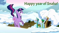 Size: 1280x720 | Tagged: safe, edit, edited screencap, imported from derpibooru, screencap, twilight sparkle, pony, snake, unicorn, winter wrap up, horn, my little pony, scared