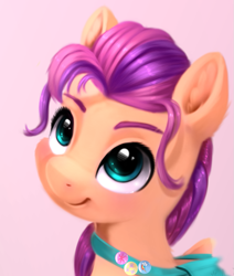 Size: 703x830 | Tagged: safe, artist:vah3qitnrcgf66, imported from derpibooru, sunny starscout, earth pony, pony, cute, eyebrows, female, g5, long mane, looking up, mare, smiling, solo, sunny's bag, sunnybetes