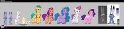 Size: 6130x1445 | Tagged: safe, imported from derpibooru, hitch trailblazer, izzy moonbow, pipp petals, sunny starscout, zipp storm, earth pony, pegasus, pony, rabbit, unicorn, 3d, animal, applejack (g5), concept art, fluttershy (g5), folded wings, g5, horn, mane five, mane six (g5), mane stripe sunny, misty brightdawn, my little pony: make your mark, my little pony: tell your tale, pinkie pie (g5), rainbow dash (g5), rainbows rollercoasters and the hopalottas, rarity (g5), twilight sparkle (g5), twitch (g5), wings