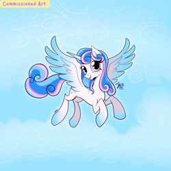 Size: 2000x2000 | Tagged: safe, artist:comms_nao, artist:simplynao, imported from derpibooru, oc, alicorn, pony, alicorn oc, colored wings, commission, concave belly, female, flying, gradient hooves, gradient wings, horn, mare, slender, solo, spread wings, thin, wings