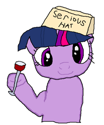 Size: 374x451 | Tagged: safe, artist:rapehorses, imported from derpibooru, twilight sparkle, pony, 1000 hours in ms paint, alcohol, champagne, champagne glass, drink, gentlecolt, glass, hat, meme, ms paint, serious hat, simple background, smug, soyjak, soyjak.party, white background, wine, wine glass, wojak