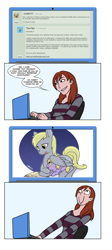 Size: 945x2108 | Tagged: safe, imported from derpibooru, derpy hooves, dinky hooves, human, pegasus, unicorn, clothes, comic, computer, derp, female, foal, horn, laptop computer, lauren faust, meme, word of faust