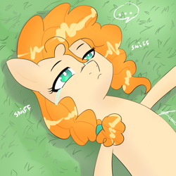 Size: 4096x4096 | Tagged: safe, artist:miranda_17, imported from derpibooru, applejack, pear butter, earth pony, pony, apple, crying, cute, digital art, female, food, looking at you, sad, solo, solo female