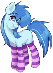 Size: 298x406 | Tagged: safe, artist:albertfomichev, imported from derpibooru, oc, earth pony, pony, blue body, clothes, cute, earth pony oc, my little pony, simple background, socks, striped socks, white background