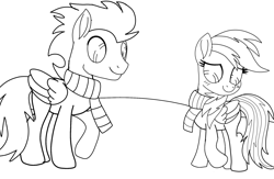 Size: 2139x1395 | Tagged: safe, artist:pinky cloudy, imported from derpibooru, rainbow dash, soarin', pegasus, pony, clothes, female, male, mare, movie accurate, scarf, shipping, sketch, soarindash, stallion, straight