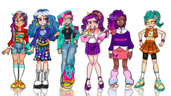 Size: 1280x720 | Tagged: safe, alternate version, artist:jully-park, imported from derpibooru, applejack, fluttershy, hitch trailblazer, izzy moonbow, pinkie pie, pipp petals, rainbow dash, rarity, sunny starscout, twilight sparkle, zipp storm, human, equestria girls, g5, mane six, misty brightdawn