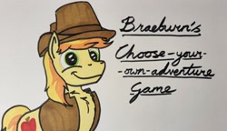 Size: 2047x1176 | Tagged: safe, artist:hoofclid, imported from derpibooru, braeburn, earth pony, pony, chest fluff, looking at you, male, marker drawing, smiling, smiling at you, solo, stallion, traditional art