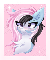 Size: 2500x3000 | Tagged: safe, artist:gaffy, imported from derpibooru, oc, oc only, pegasus, abstract background, blushing, bust, chest fluff, ear fluff, embarrassed, female, mare, multicolored hair, pegasus oc, portrait, wings