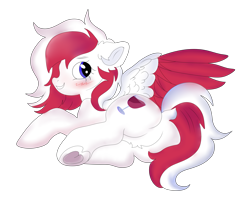 Size: 3329x2626 | Tagged: safe, artist:konejo, artist:yellow-glaze, imported from derpibooru, oc, oc only, oc:red wine, pegasus, pony, butt, colored wings, cute, digital art, female, floppy ears, pegasus oc, plot, simple background, smiling, solo, tail, transparent background, two toned mane, two toned tail, two toned wings, wings