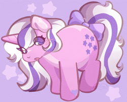 Size: 2500x2000 | Tagged: safe, artist:merricoeur, imported from derpibooru, twilight, pony, unicorn, blush scribble, blushing, bow, female, g1, heart, heart mark, horn, mare, open mouth, solo, starry eyes, stars, tail, tail bow, wingding eyes