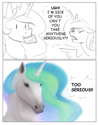 Size: 1582x1998 | Tagged: safe, artist:tanatos, imported from derpibooru, princess celestia, princess luna, alicorn, pony, 2 panel comic, comic, cute, female, hoers, siblings, sisters, too serious