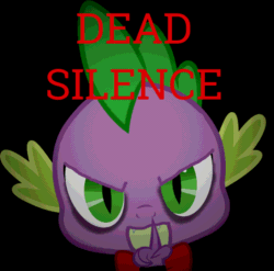 Size: 960x950 | Tagged: safe, edit, editor:undeadponysoldier, imported from ponybooru, spike, dragon, angry, billy the dummy, bowtie, creepy, dead silence, dummy, horror, horror movie, looking at you, male, movie, parody, puppet, shhh, solo, title card