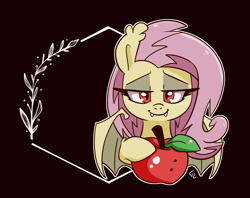 Size: 1826x1444 | Tagged: safe, artist:lou, imported from derpibooru, fluttershy, bat pony, apple, bat ponified, flutterbat, food, race swap