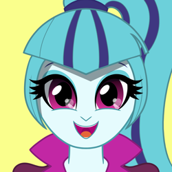 Size: 2560x2560 | Tagged: safe, alternate version, artist:cybersquirrel, imported from derpibooru, sonata dusk, human, equestria girls, bust, cute, female, high res, simple background, smiling, solo, sonatabetes