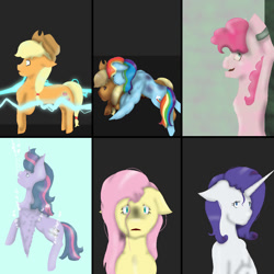 Size: 1200x1200 | Tagged: safe, artist:royal-snowflake, imported from derpibooru, applejack, fluttershy, pinkie pie, rainbow dash, rarity, twilight sparkle, fanfic:the friendship test, 2023, bondage, death, electricity, fanfic art, floppy ears, group, unsexy bondage, water