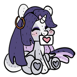 Size: 1500x1500 | Tagged: safe, artist:anykoe, imported from derpibooru, oc, unicorn, bush, commission, cute, ear piercing, earring, eyes closed, female, heart, horn, jewelry, long mane, piercing, plushie, simple background, solo, transparent background, unicorn oc, ych result, your character here